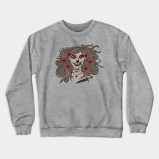 Hand Drawn La Catrina With Cross, Dagger And Roses (Dark) Crewneck Sweatshirt